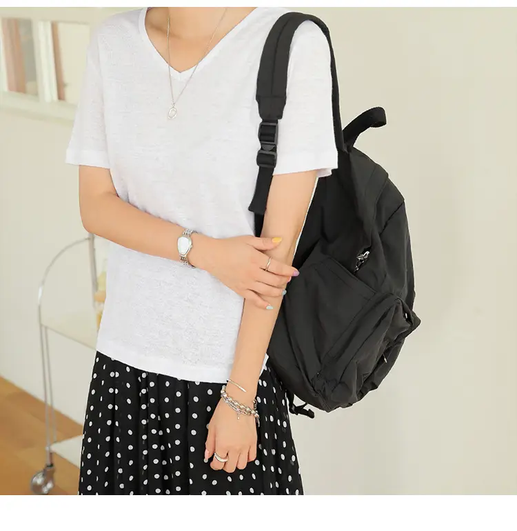 Women V-Neck T-Shirt Black Loose Fitting Summer — feature 15