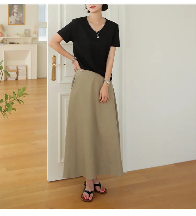 Women V-Neck T-Shirt Black Loose Fitting Summer — feature 18