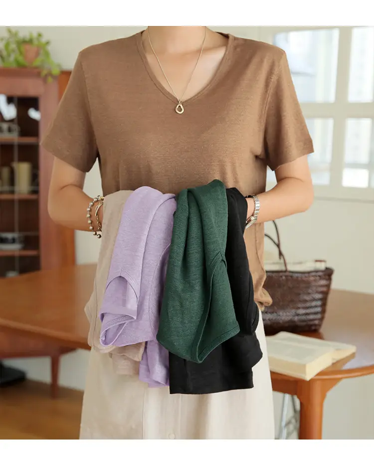 Women V-Neck T-Shirt Black Loose Fitting Summer — feature 20