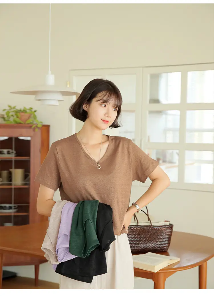 Women V-Neck T-Shirt Black Loose Fitting Summer — feature 23