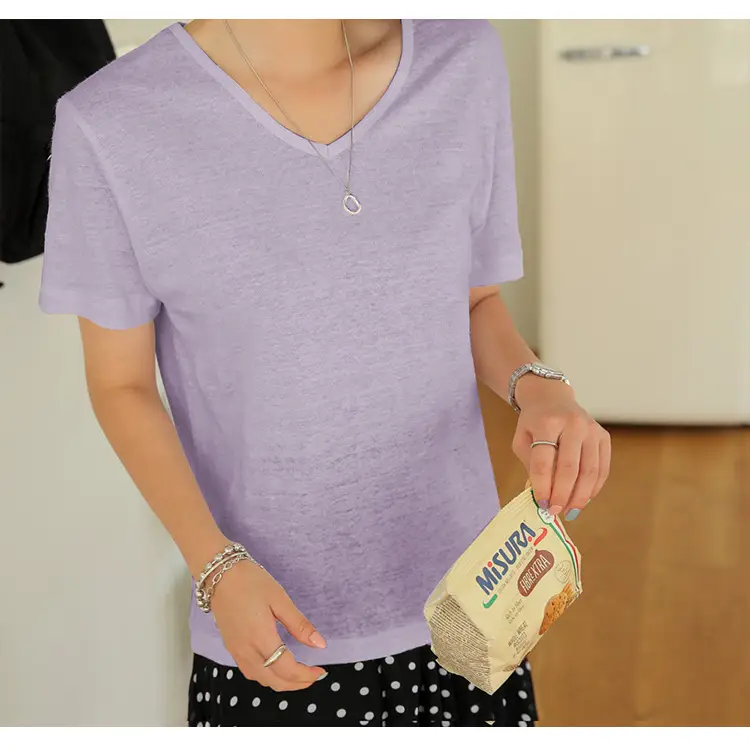 Women V-Neck T-Shirt Black Loose Fitting Summer — feature 29