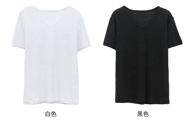 Women V-Neck T-Shirt Black Loose Fitting Summer — feature 33