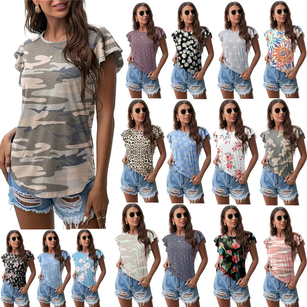 Women Floral Short Sleeve T-Shirt White Cotton - Image 21