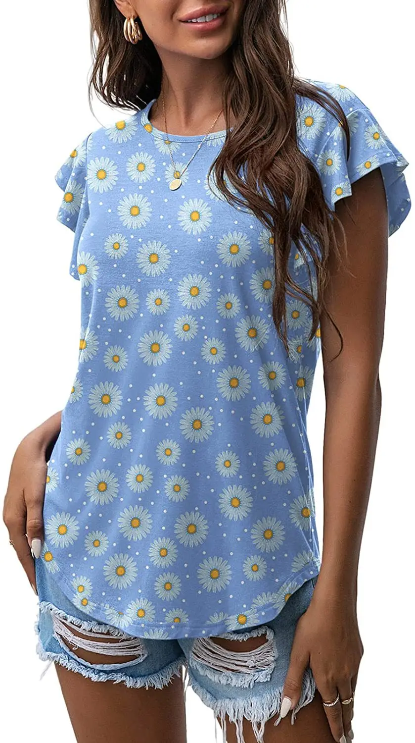 Women Floral Short Sleeve T-Shirt White Cotton - Image 13
