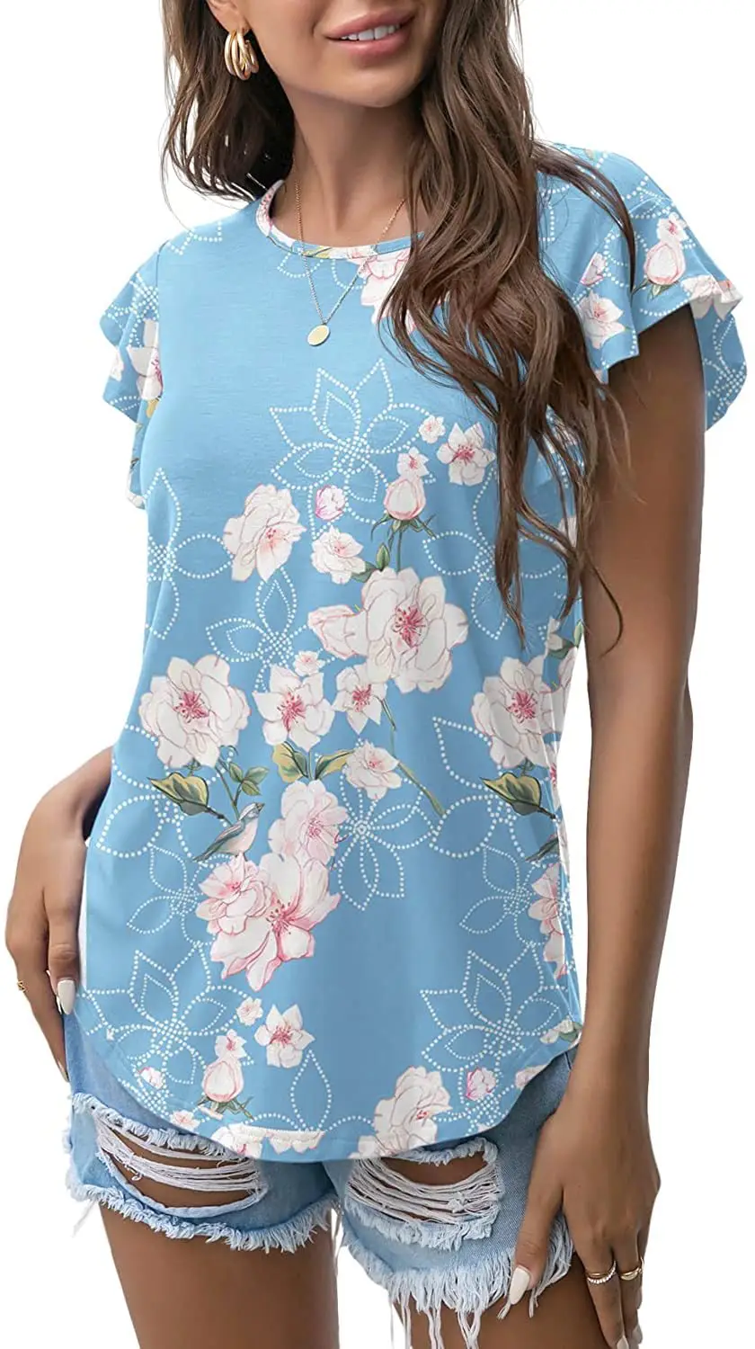 Women Floral Short Sleeve T-Shirt White Cotton - Image 16