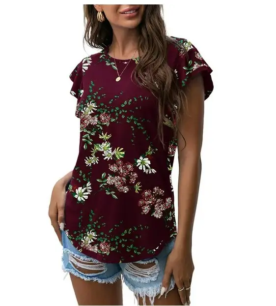 Women Floral Short Sleeve T-Shirt White Cotton - Image 20