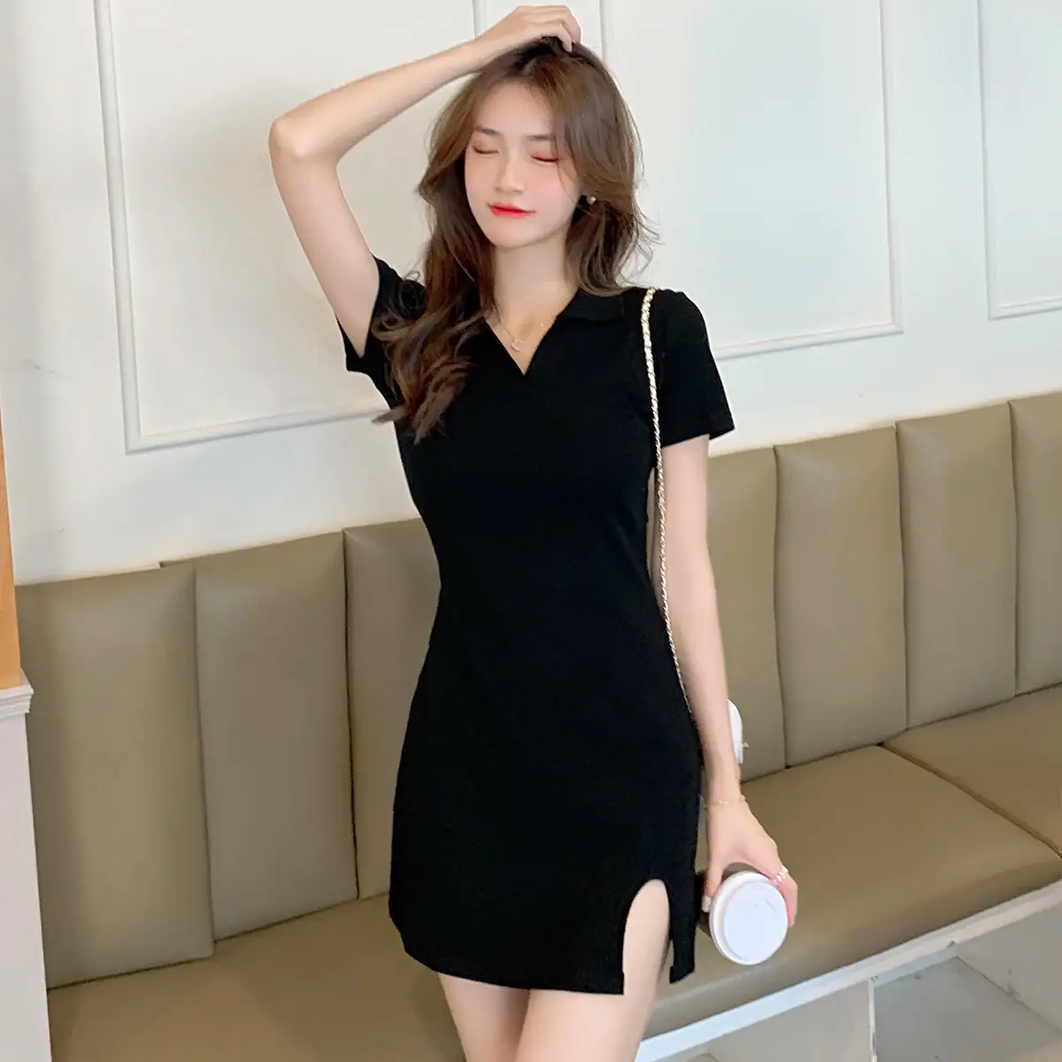 French V Neck Dress for Women Summer 2025 Black Slim Skirt - Image 3