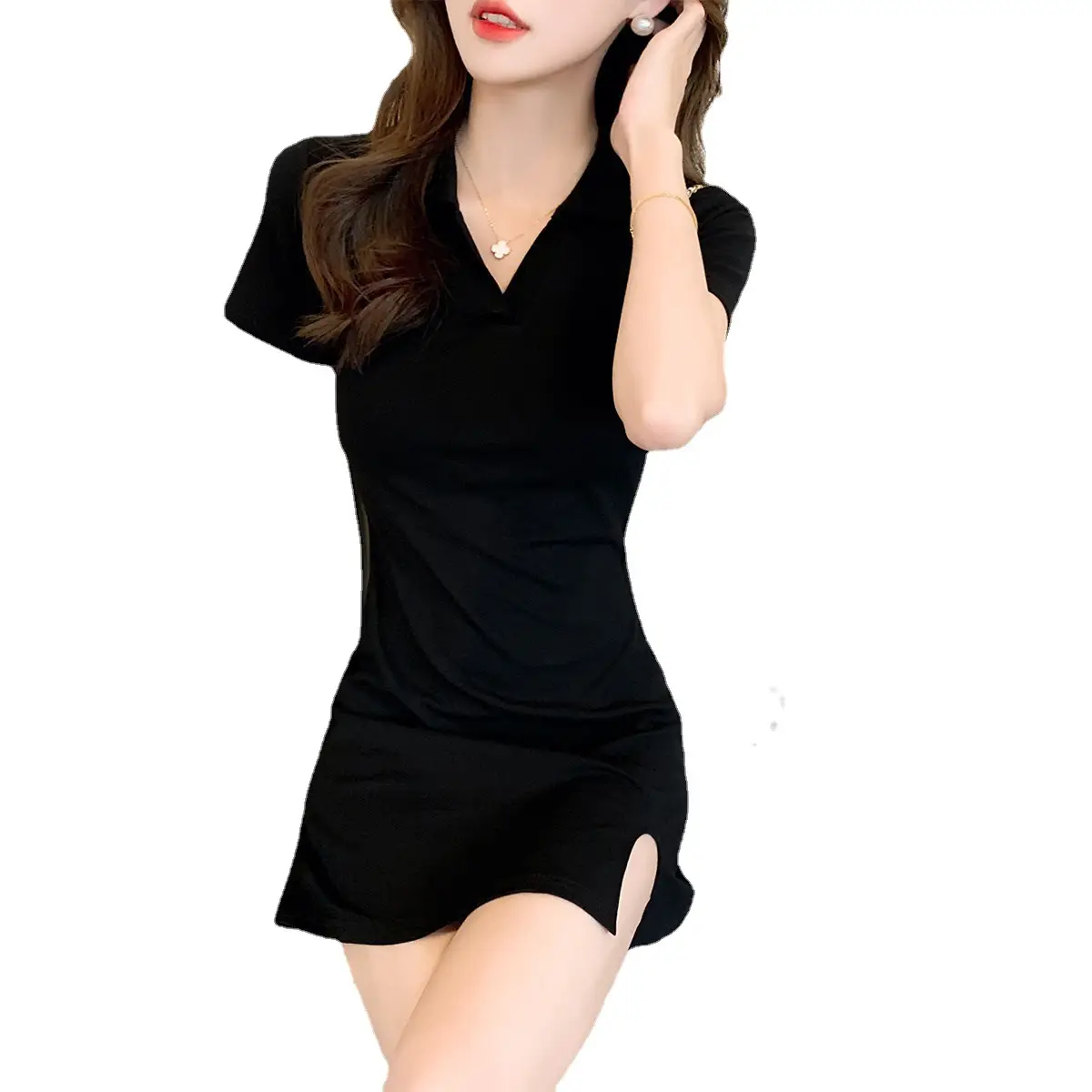 French V Neck Dress for Women Summer 2025 Black Slim Skirt - Image 6