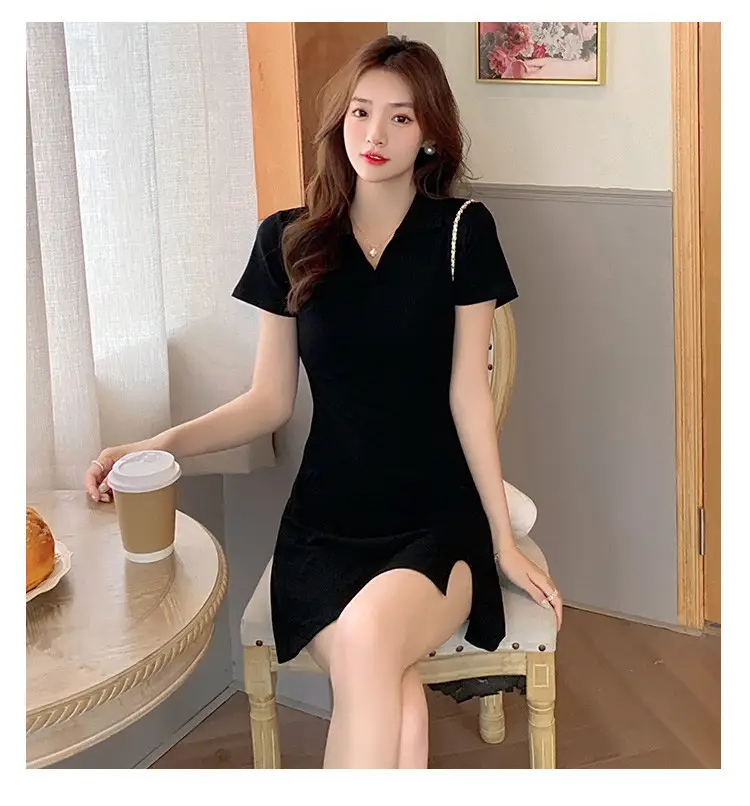 French V Neck Dress for Women Summer 2025 Black Slim Skirt — feature 11