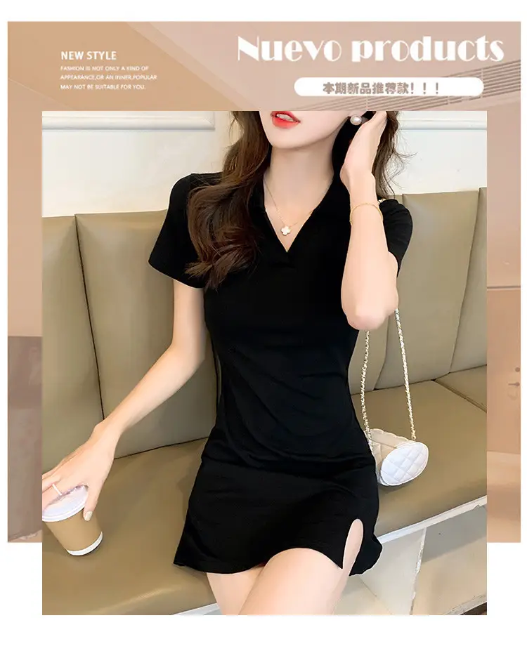 French V Neck Dress for Women Summer 2025 Black Slim Skirt — feature 2