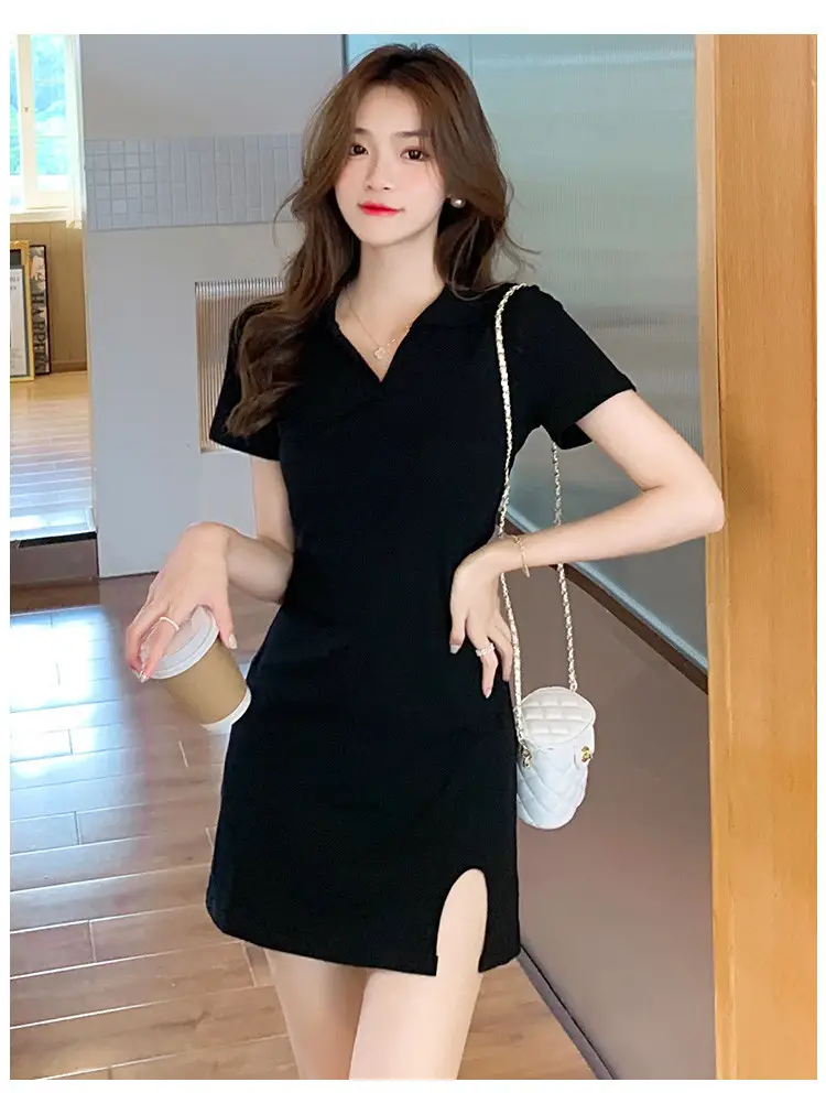 French V Neck Dress for Women Summer 2025 Black Slim Skirt — feature 3
