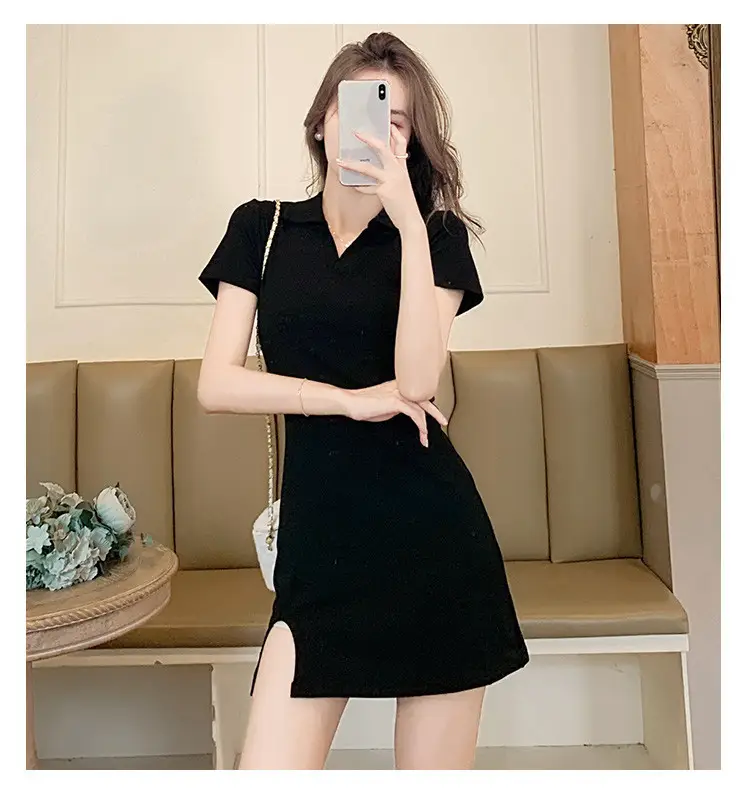 French V Neck Dress for Women Summer 2025 Black Slim Skirt — feature 9