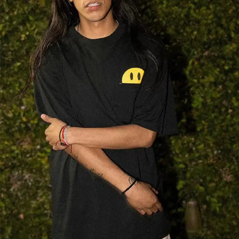 Drew Smiley Cotton T-Shirt White Loose Patch Pocket - Image 6