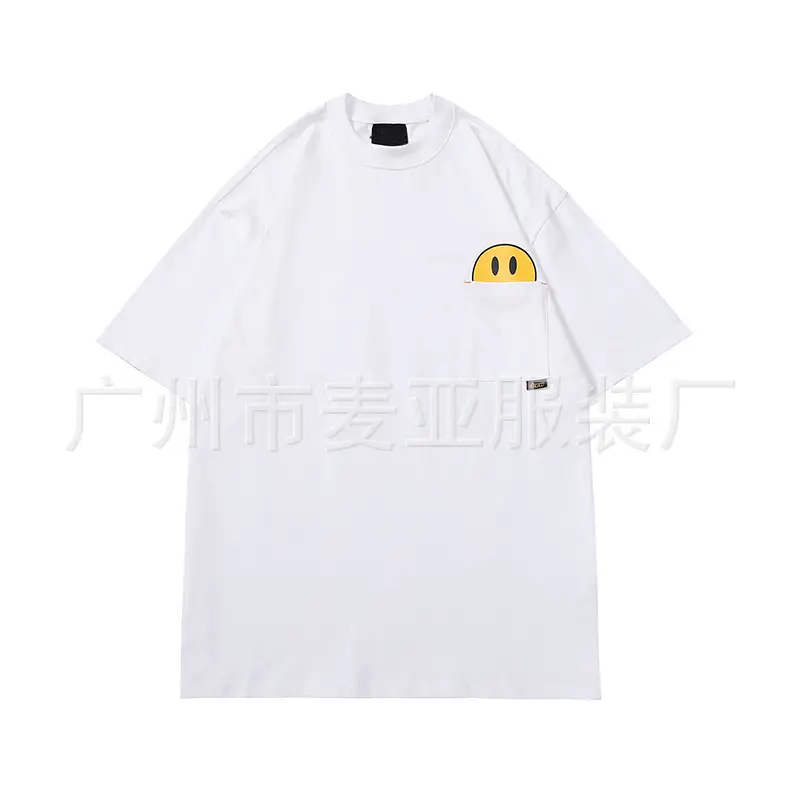 Drew Smiley Cotton T-Shirt White Loose Patch Pocket - Image 7