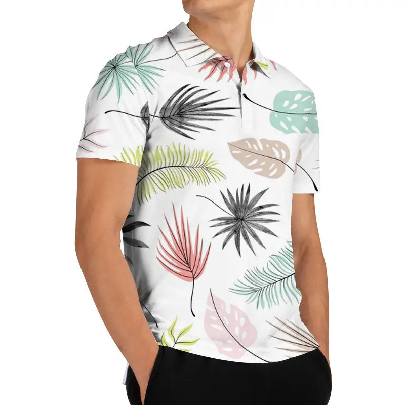 Men 3D Floral Polo Shirt Light Blue Yellow Rose Print
