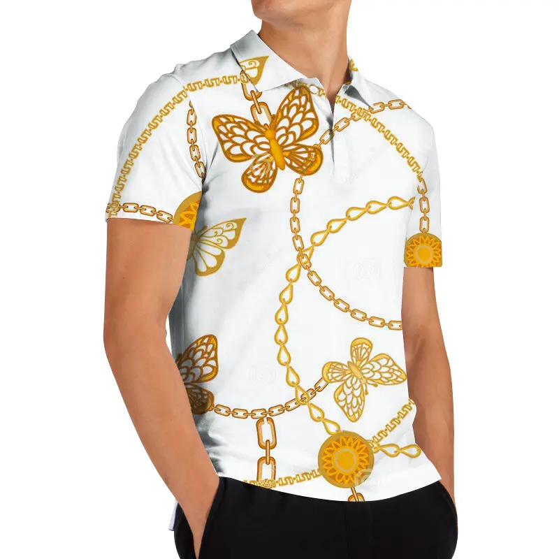 Men 3D Floral Polo Shirt Light Blue Yellow Rose Print
