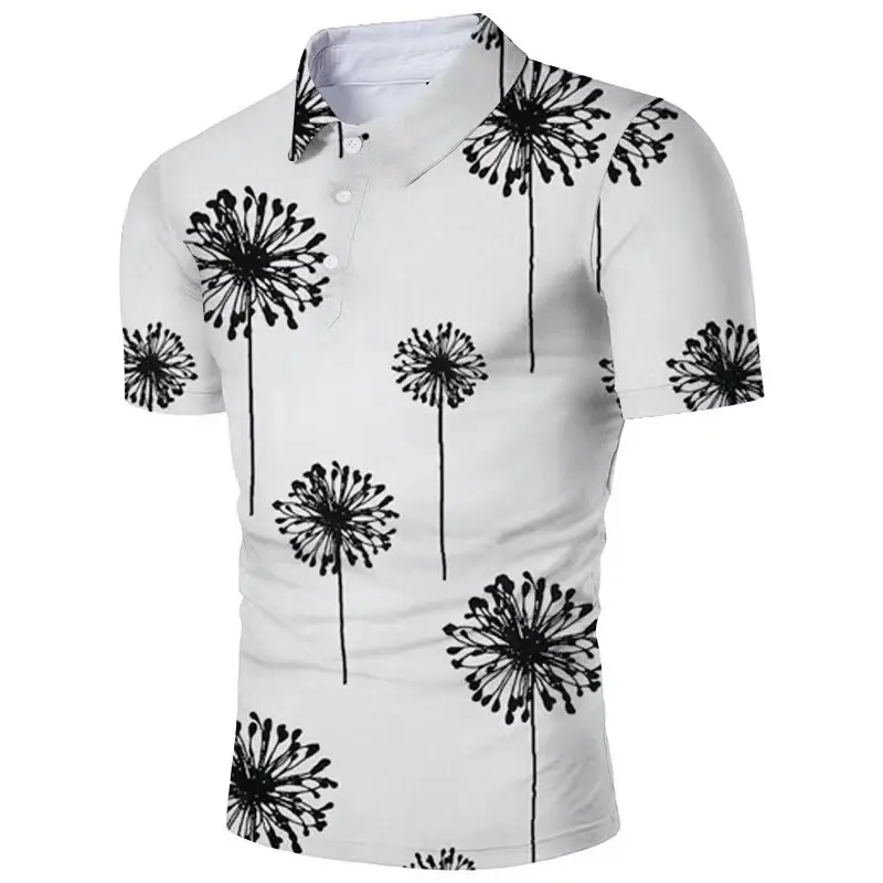 Men 3D Floral Polo Shirt Light Blue Yellow Rose Print