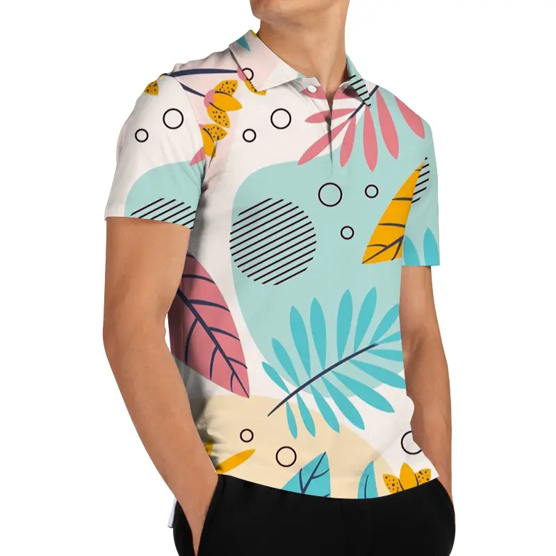 Men 3D Floral Polo Shirt Light Blue Yellow Rose Print