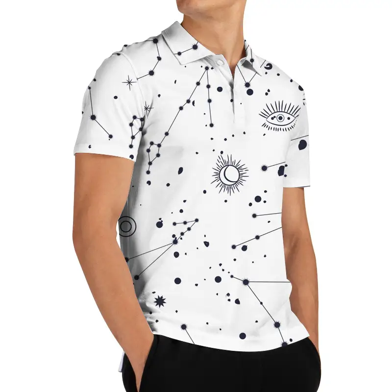 Men 3D Floral Polo Shirt Light Blue Yellow Rose Print