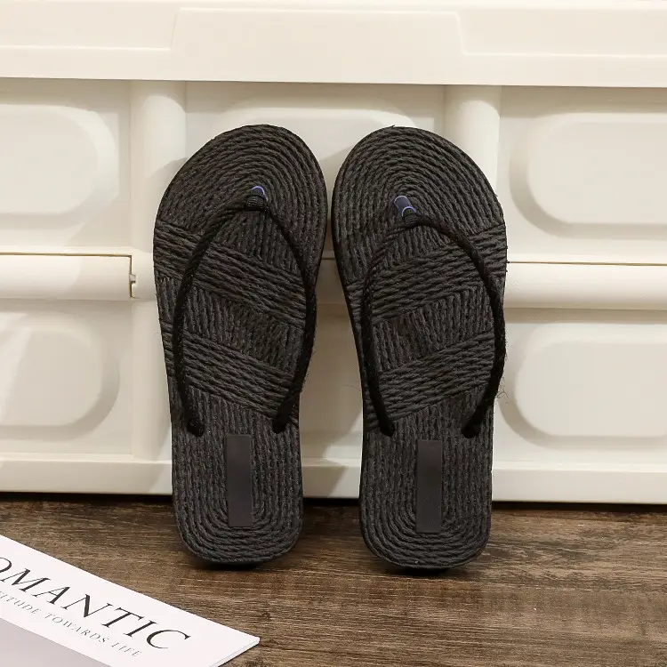 Summer Trendy Imitation Straw Fashionable Outer Wear Beach Casual Slippers Women's Flats Solid Color Simple Flip-Flops