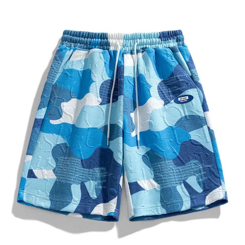 Men Printed Croc Shorts Blue White Loose Fit - Image 8
