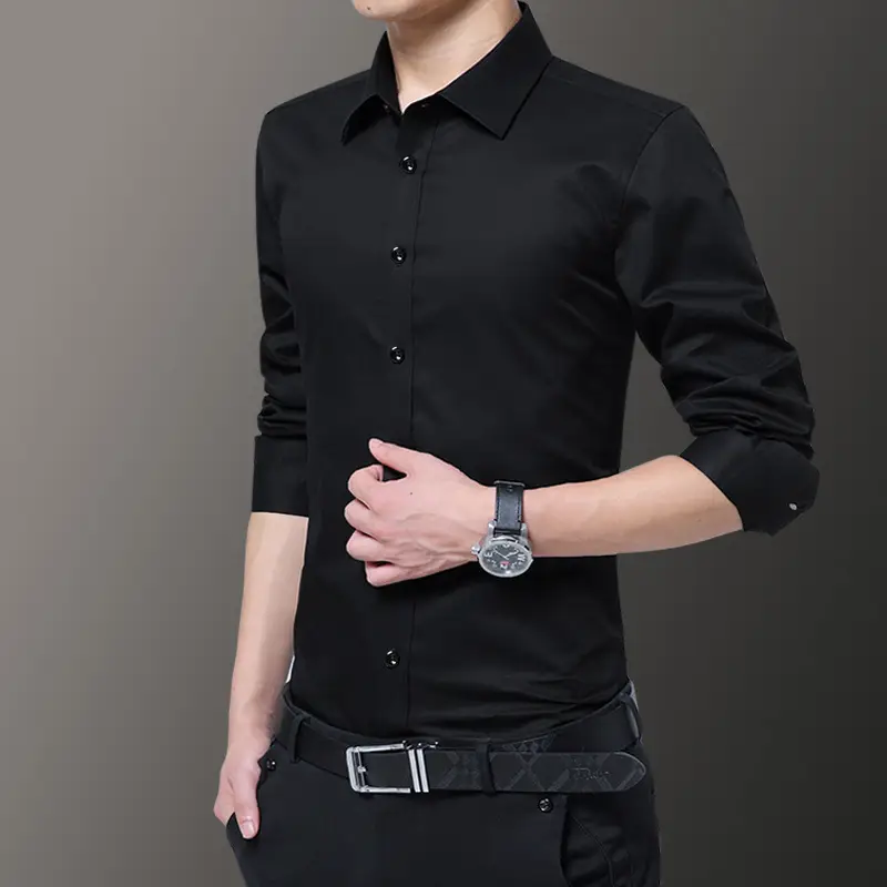 Men's Long-Sleeved Slim Fit Shirt Maroon - Image 16