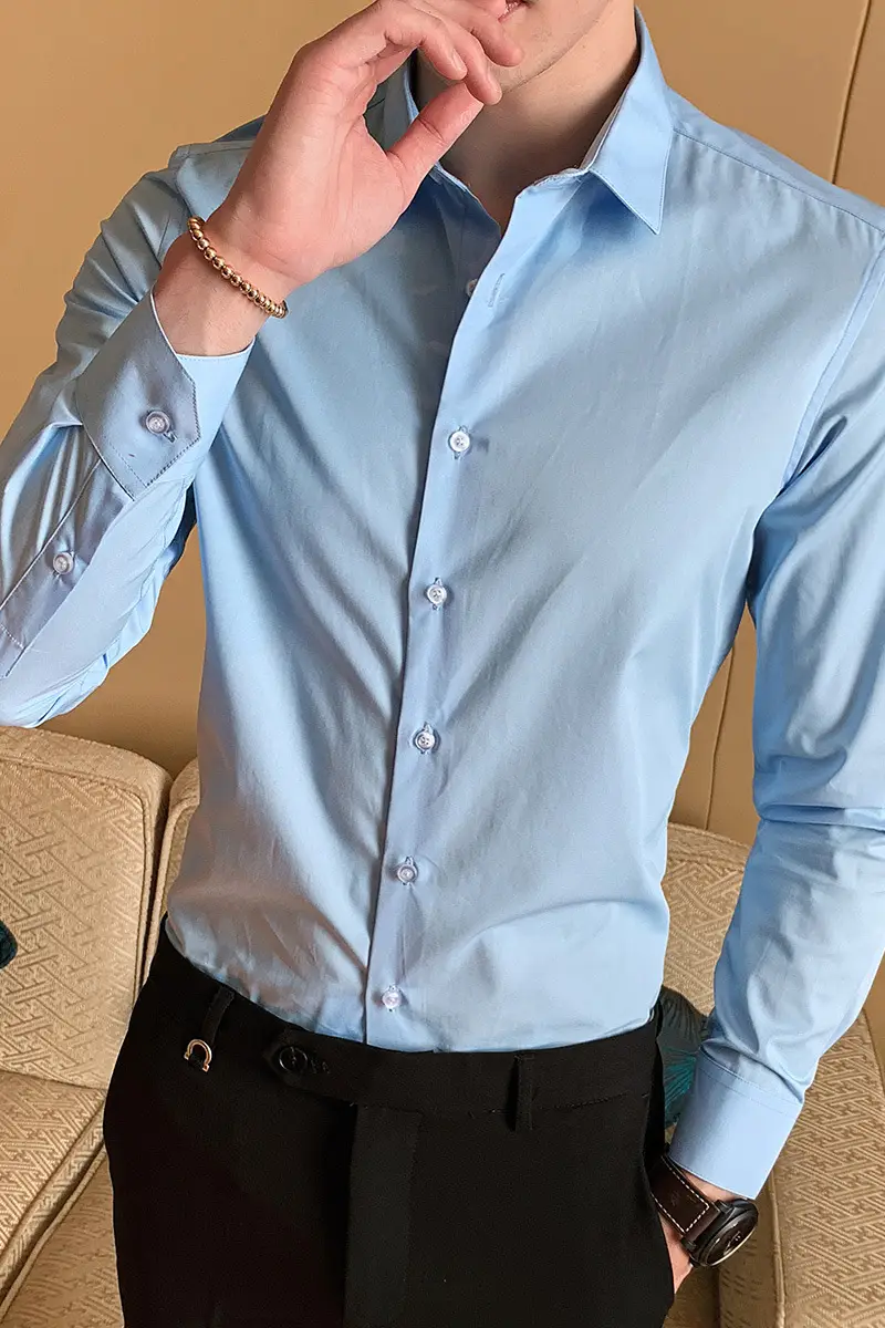 Men's Long-Sleeved Slim Fit Shirt Maroon - Image 4