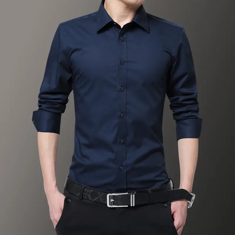 Men's Long-Sleeved Slim Fit Shirt Maroon - Image 5
