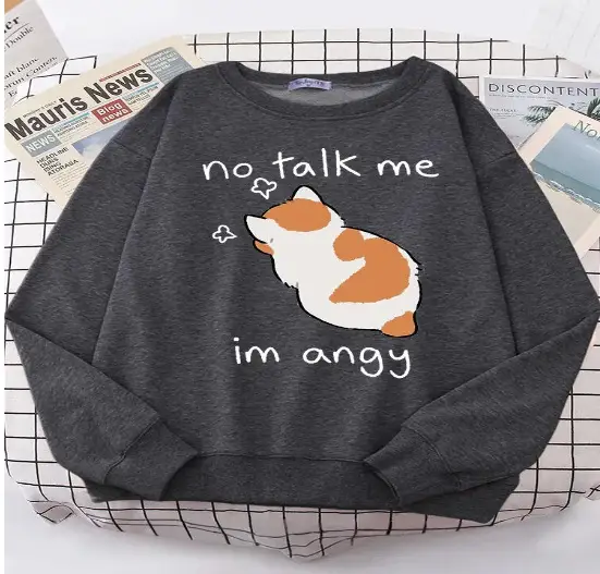 Yellow Cat Print Sweatshirt Round Neck Casual Wear