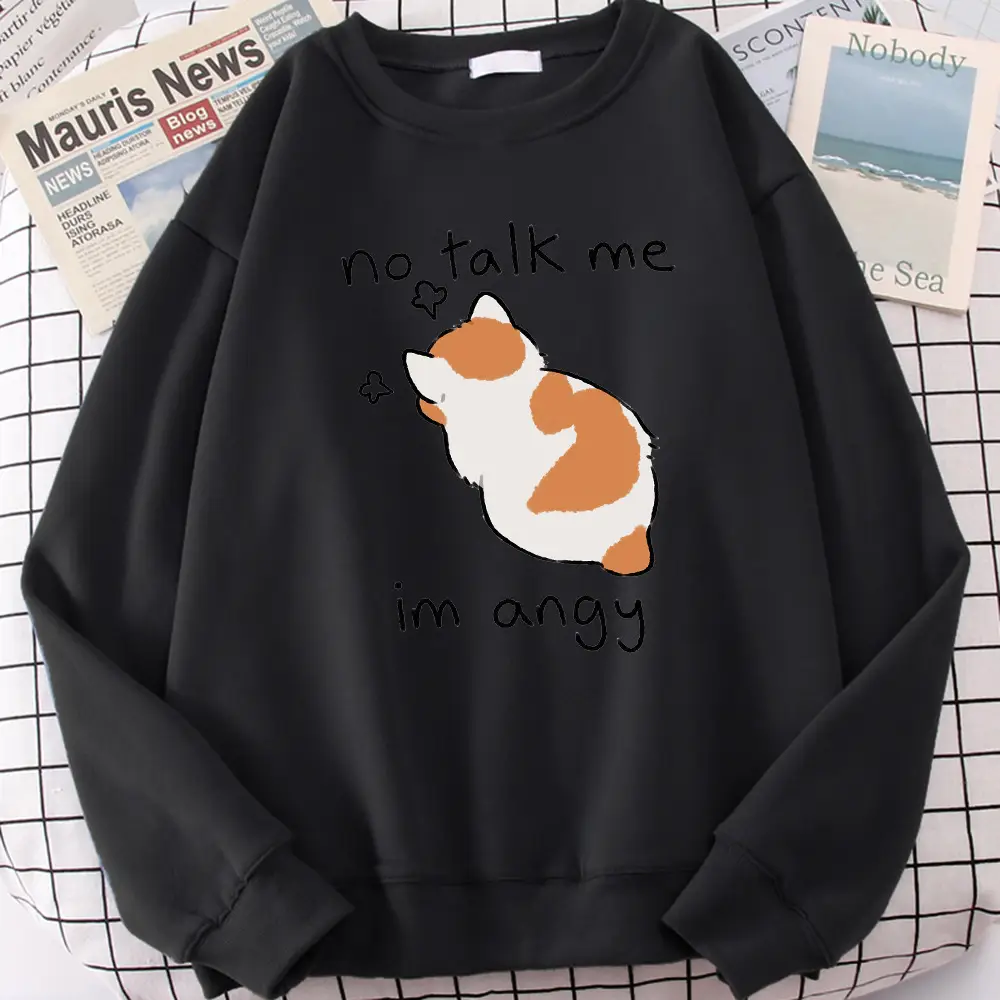 Yellow Cat Print Sweatshirt Round Neck Casual Wear