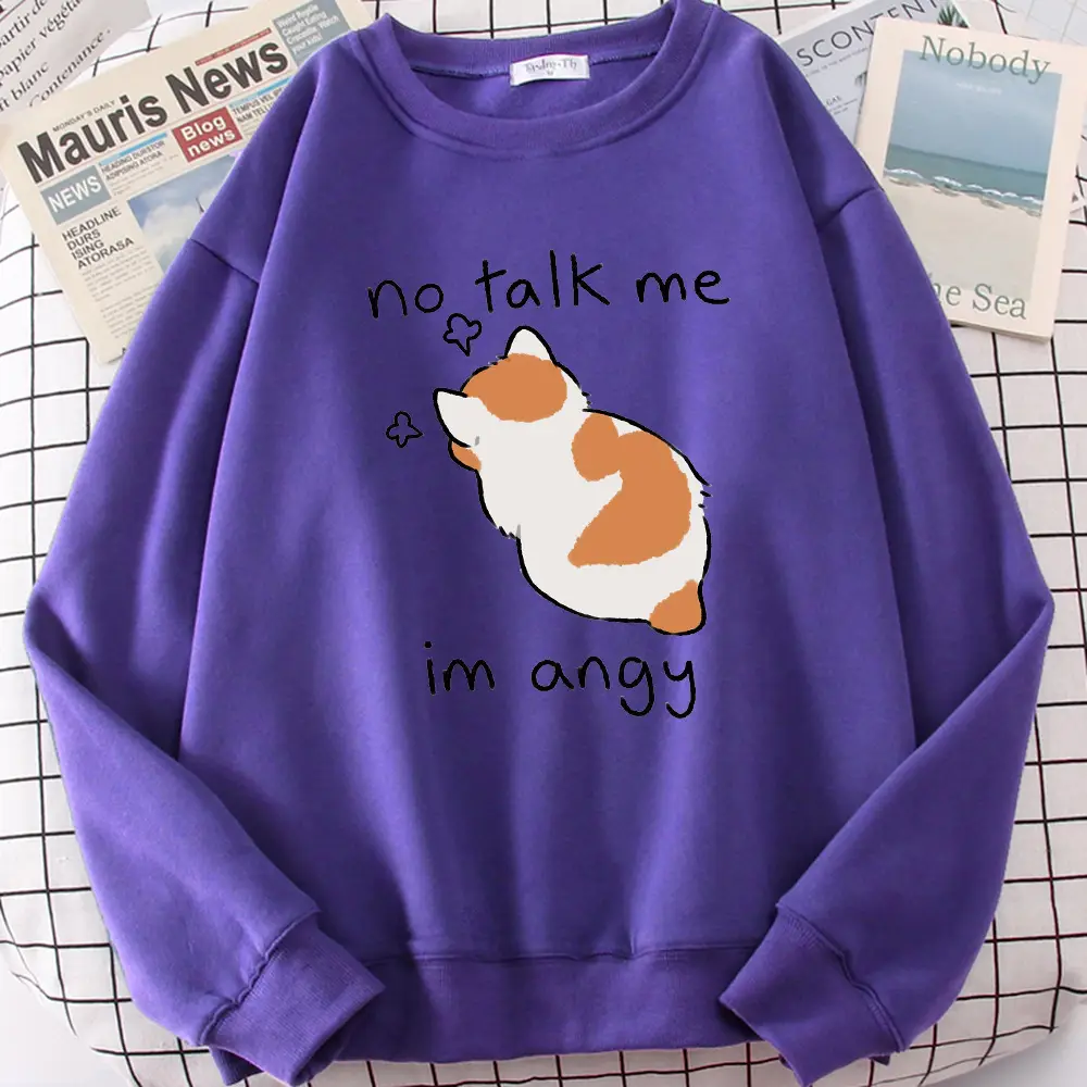 Yellow Cat Print Sweatshirt Round Neck Casual Wear