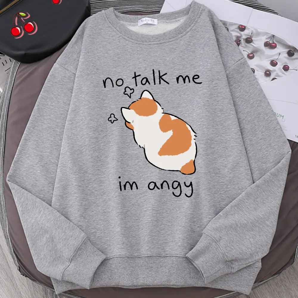 Yellow Cat Print Sweatshirt Round Neck Casual Wear