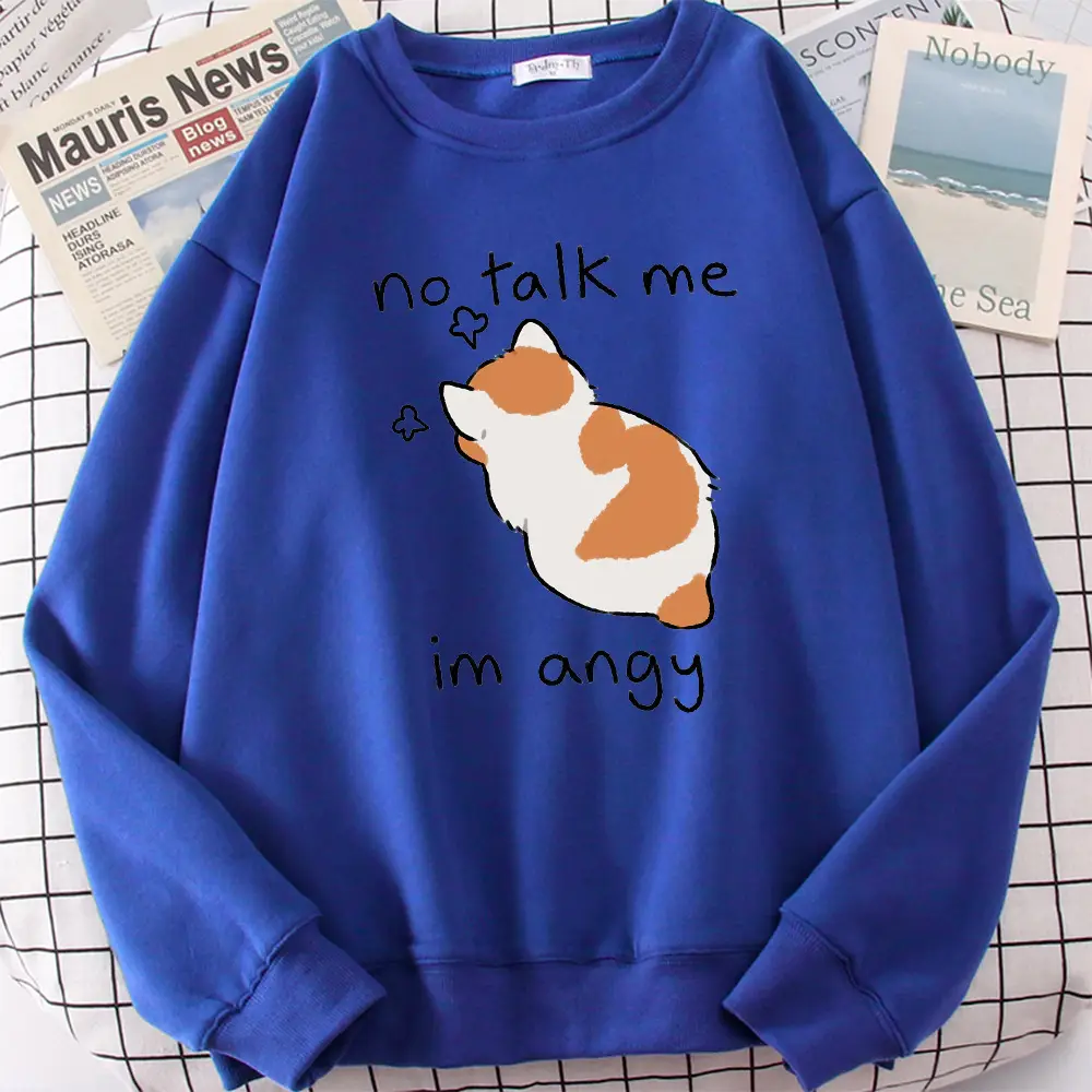 Yellow Cat Print Sweatshirt Round Neck Casual Wear
