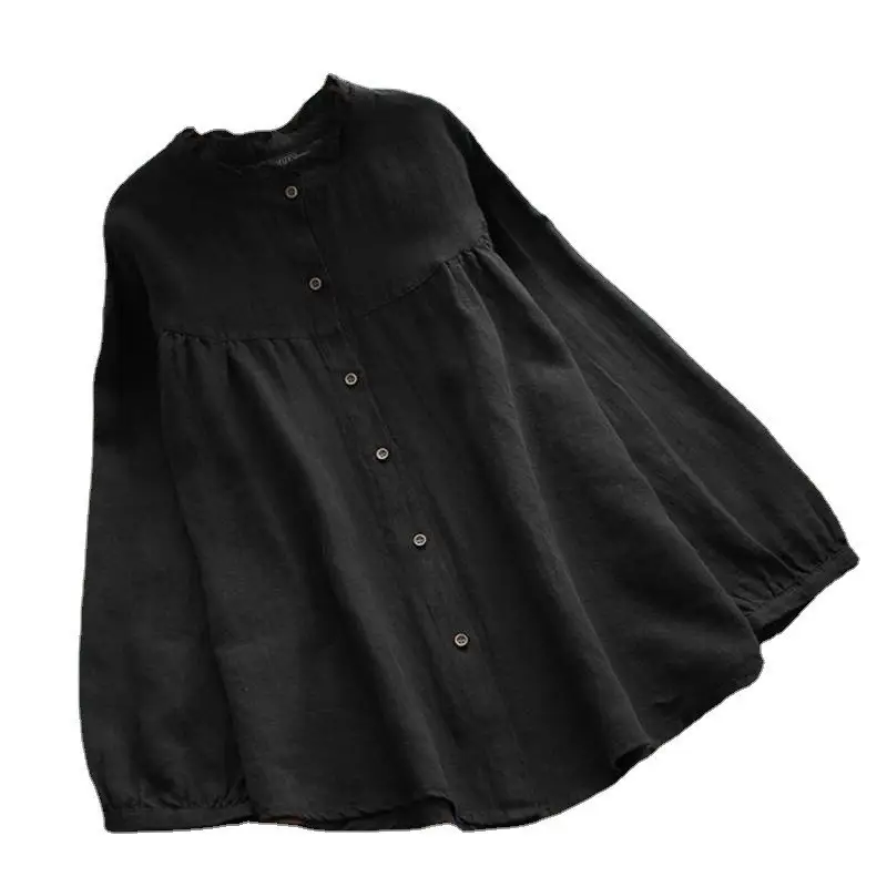 Women's Black Ruffled Button Long Sleeve Shirt Large Waist - Image 5