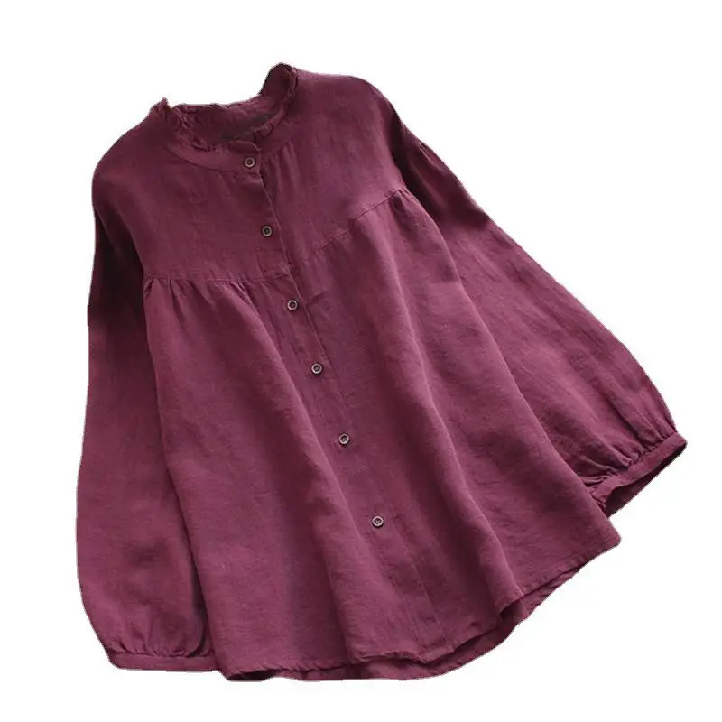 Women's Black Ruffled Button Long Sleeve Shirt Large Waist - Image 7