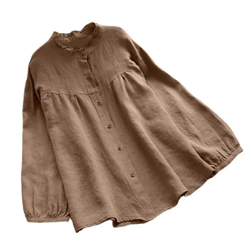 Women's Black Ruffled Button Long Sleeve Shirt Large Waist - Image 2