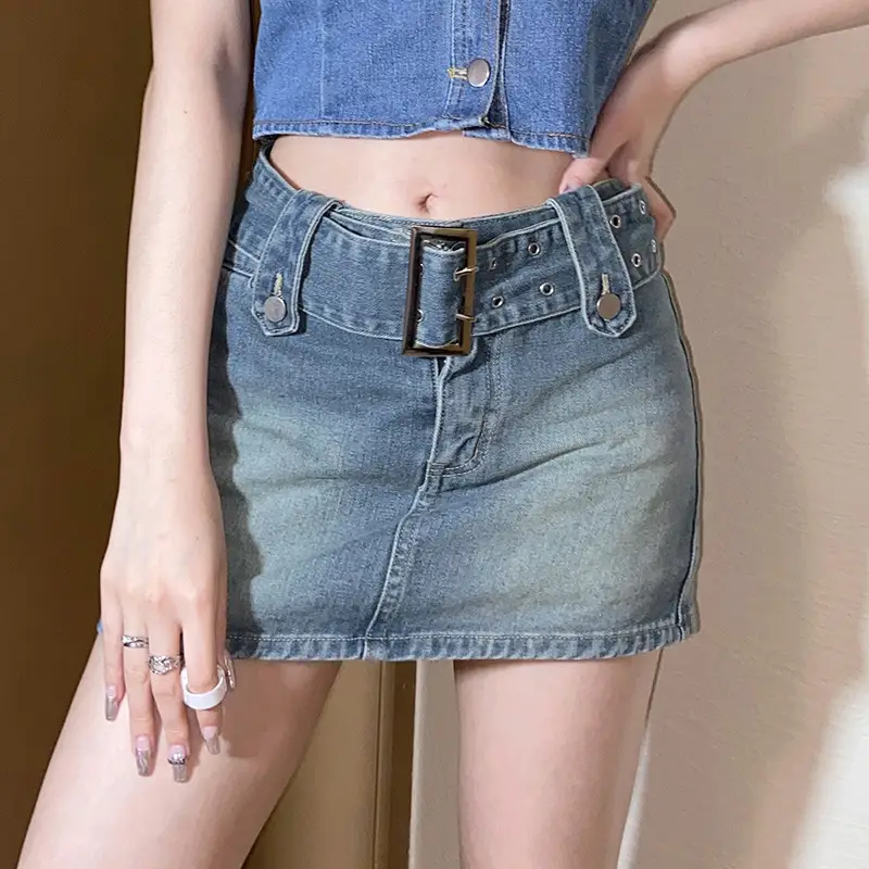 Women Denim Anti-light Belt Skirt 2022 - Image 5