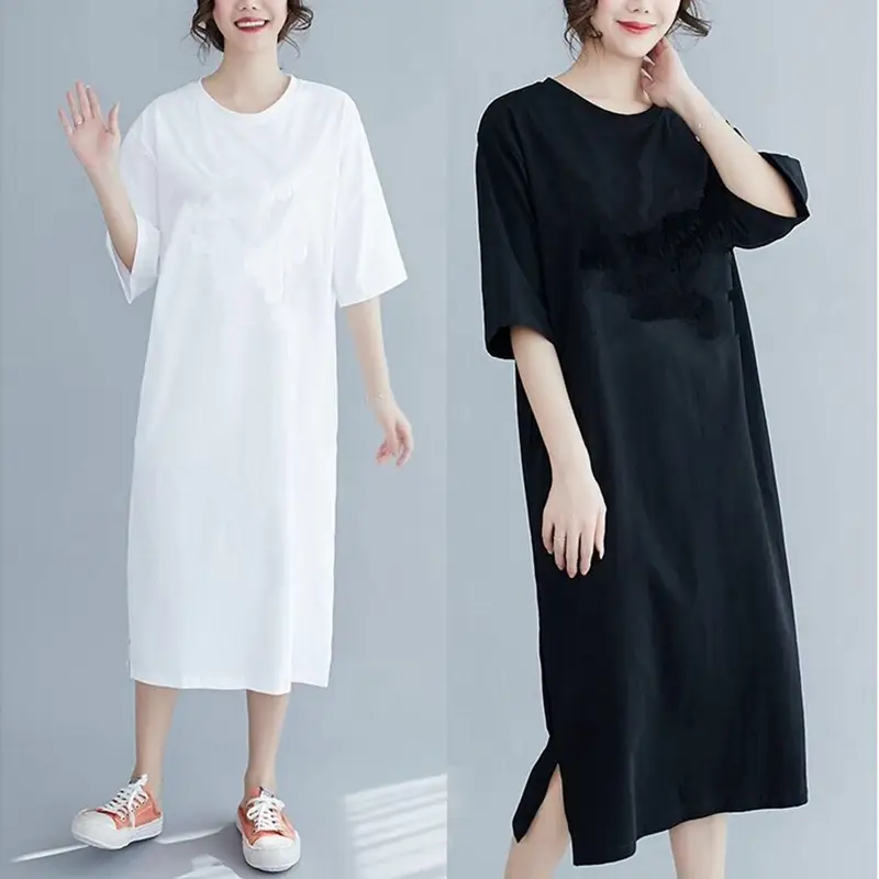 Plus Size Black Long Dress Split Loose Slimming - Image 5