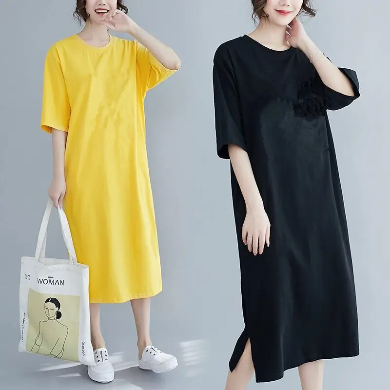 Plus Size Black Long Dress Split Loose Slimming - Image 6