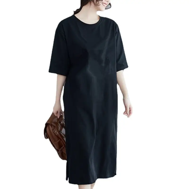 Plus Size Black Long Dress Split Loose Slimming - Image 8
