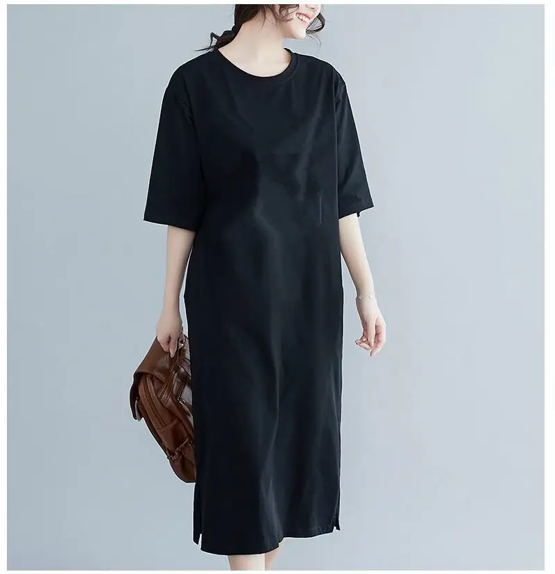 Plus Size Black Long Dress Split Loose Slimming — feature 5