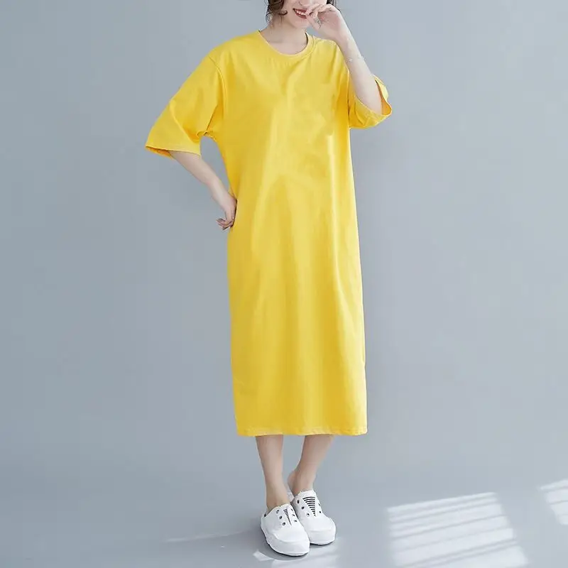 Plus Size Black Long Dress Split Loose Slimming — feature 7