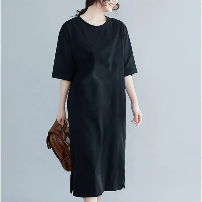 Plus Size Black Long Dress Split Loose Slimming - Image 2