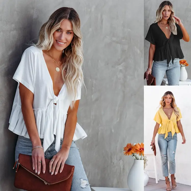 2026 Yellow Ruffle Top with Brown Crossbody Bag - Image 6
