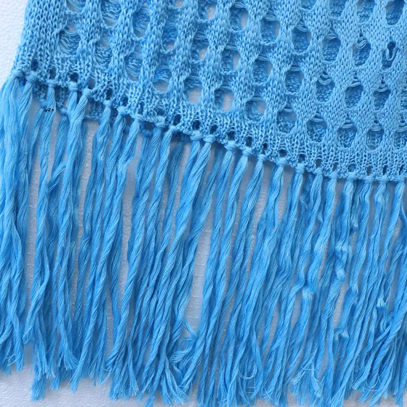 Hollow Knitted Hollow Skirt Blue Split Tassel — feature 23