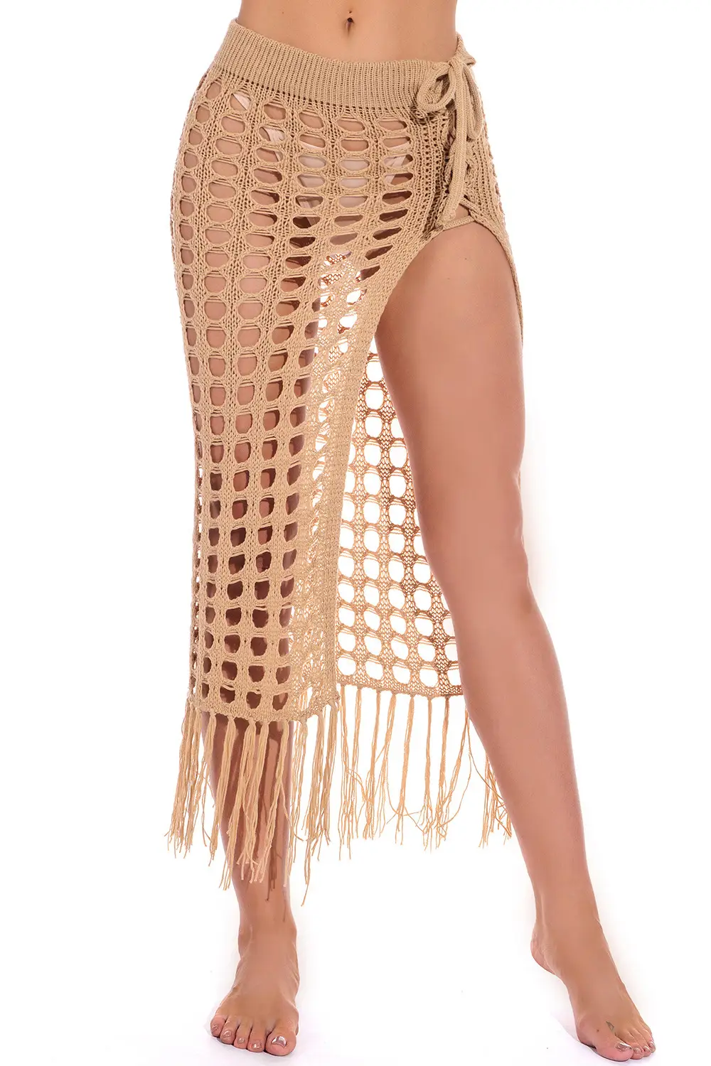 Hollow Knitted Hollow Skirt Blue Split Tassel — feature 8