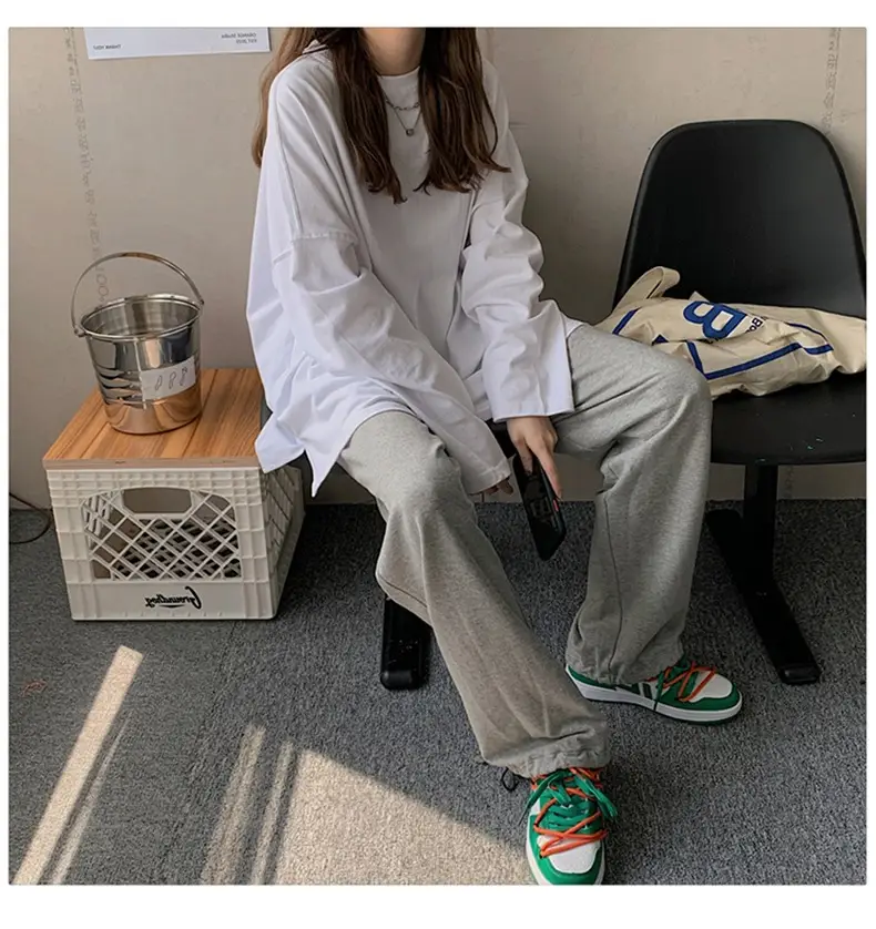 Women's White Long Sleeve Split T-Shirt 2021 Spring — feature 10
