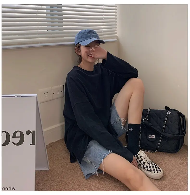 Women's White Long Sleeve Split T-Shirt 2021 Spring — feature 12