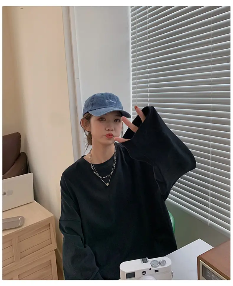 Women's White Long Sleeve Split T-Shirt 2021 Spring — feature 17