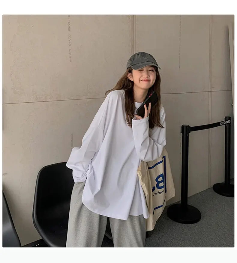 Women's White Long Sleeve Split T-Shirt 2021 Spring — feature 5
